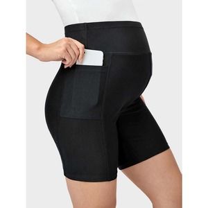 Maternity Wideband Waist Biker Shorts With Phone Pocket black